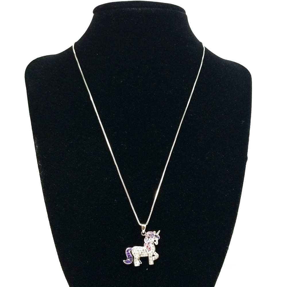 Kohls Unicorn Katy Perry Style Pendant Silver stone Chain Necklace 18” Gift Y2K